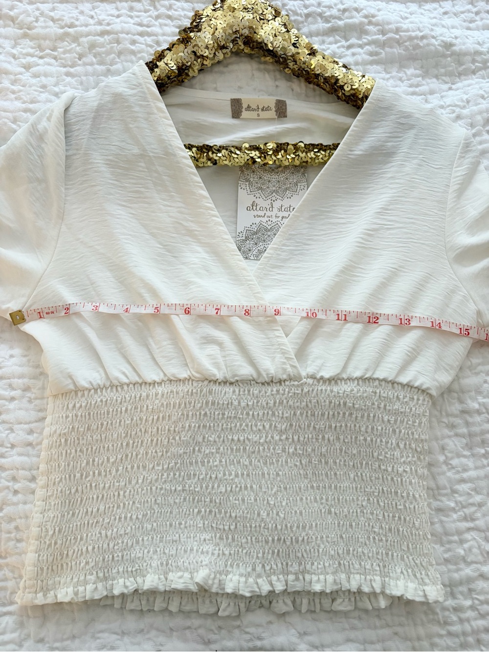 NWT Altar'd State Women's White Smocked Waist Blouse - Picture 6 of 8